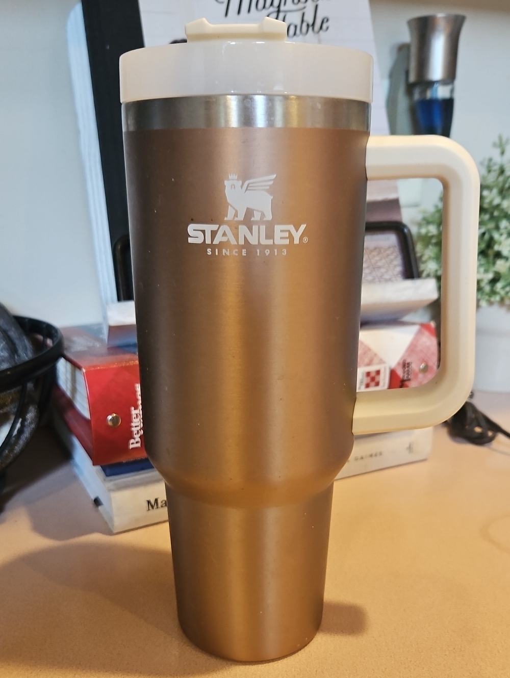 Stanley Metallic Gold Travel Tumbler with Cream Handle